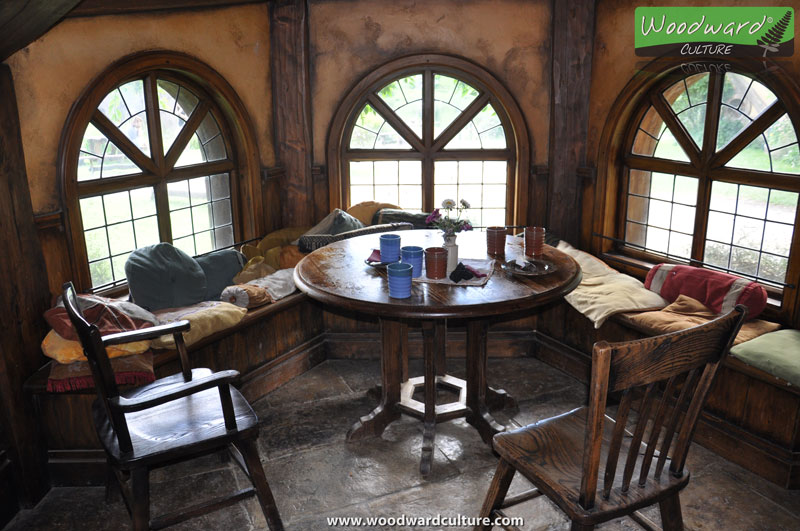 Table and windows at the Green Dragon Inn - Hobbiton Movie Set New Zealand - Woodward Culture Travel Guide