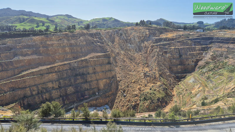 Martha Mine Waihi - Notice the HUGE slip on the Northern Face - Open Pit Mine in New Zealand - Woodward Culture