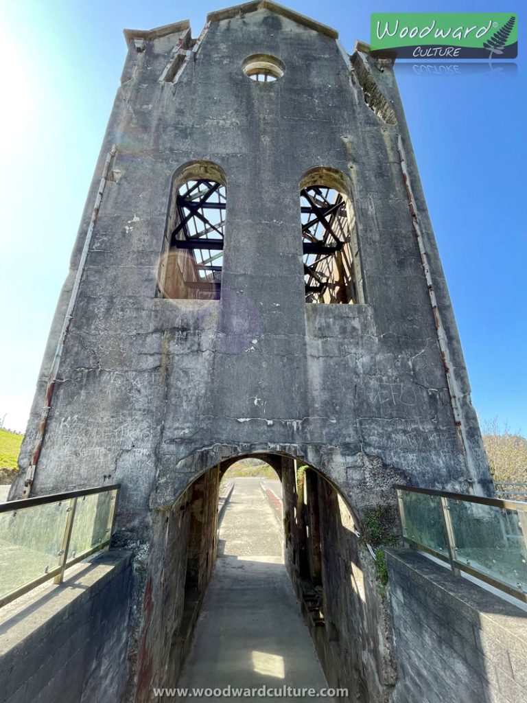 A close up view of the Cornish Pumphouse in Waihi, NZ.