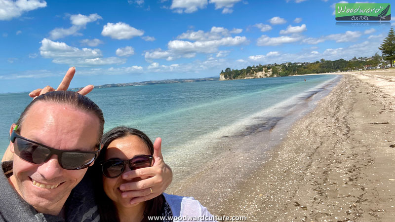 Rob and Ange at Eastern Beach in Auckland, New Zealand - Woodward Culture Travel Guide