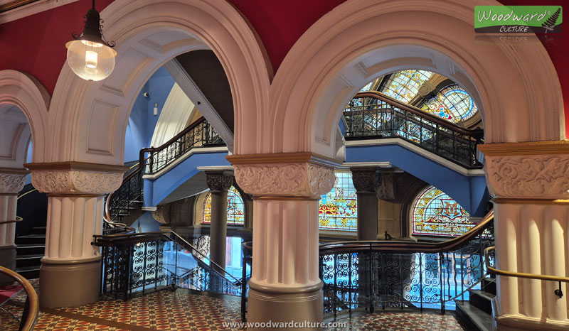 Arches, Stairs and Stained Glass Windows at Queen Victoria Building Sydney, Australia - Woodward Culture