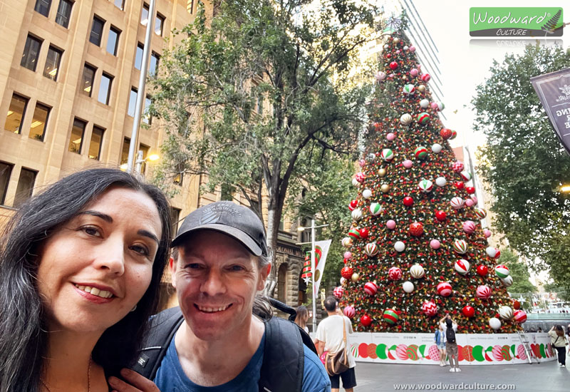 Rob NZ and Ange Chile at the Martin Place Christmas Tree Sydney Australia - Woodward Culture